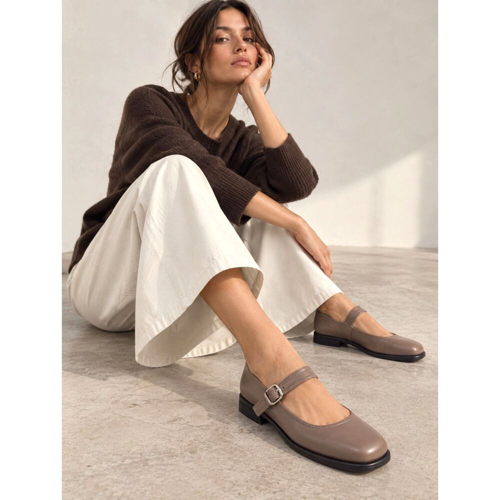 Steve Madden Taupe Leather Mary Jane Flats Low Heel Shoes 7M